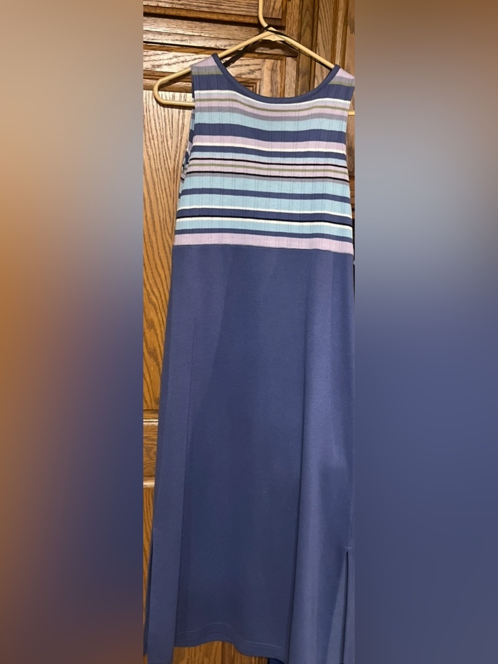 Alfred Dunner Navy Maxi Dress with Pastel Striped Bodice